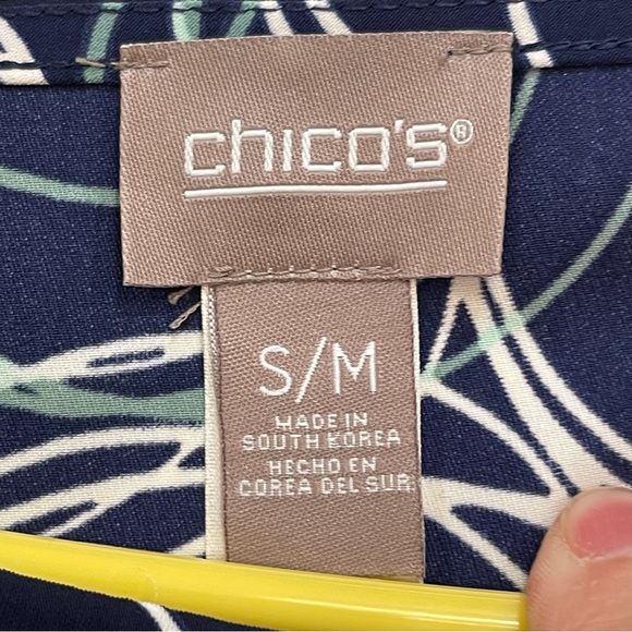 Chicos Patterned Boxy Fit Oversized Blouse Navy Blue Arm Holes Womens S/M - Picture 5 of 8